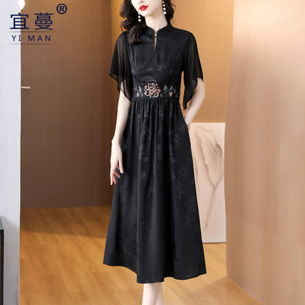 RM13612#新中式国风改良旗袍高级感气质名媛轻奢黑色连衣裙女装夏季