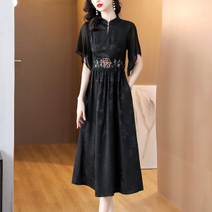 RM13612#新中式国风改良旗袍高级感气质名媛轻奢黑色连衣裙女装夏季