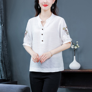 RM14476#夏季新款时尚气质韩版宽松显瘦V领套头重工刺绣透气上衣