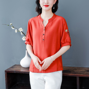 RM14476#夏季新款时尚气质韩版宽松显瘦V领套头重工刺绣透气上衣