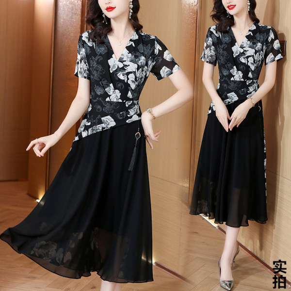 RM18826#新中式连衣裙黑色气质显瘦2023夏季新款高级感修身复古超长...