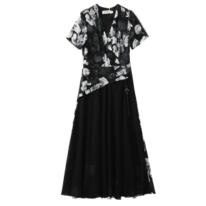 RM18826#新中式连衣裙黑色气质显瘦2023夏季新款高级感修身复古超长裙