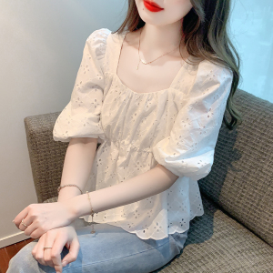 TR30544# 夏季新款蕾丝衫韩系甜美镂空刺绣洋气娃娃小衫