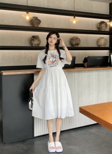 TR41967# 大码夏新款胖MM甜美兔子宽松设计感收腰少女T恤中长裙 服装批发女装批发服饰货源
