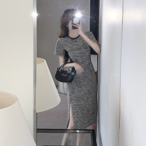 RM21349#休闲裙子女夏季小个子欧货高级感气质修身短袖T恤连衣裙