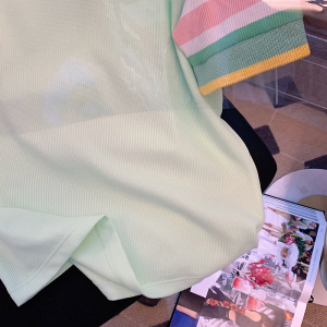 TR31080# 棉夏季宽松圆领上衣新款短袖t恤女印花华夫格布 服装批发女装批发服饰货源