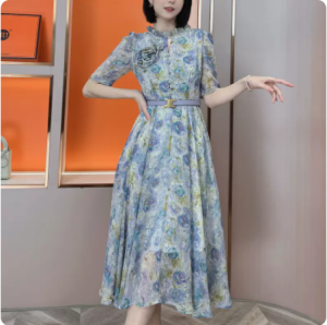 RM15674#法式碎花连衣裙2023夏季新款高端精致时尚气质显瘦收腰设计感短袖