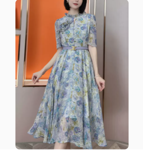 RM15674#法式碎花连衣裙2023夏季新款高端精致时尚气质显瘦收腰设计感短袖