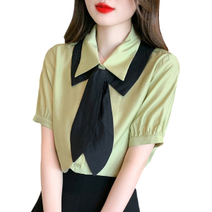 TR32467# 夏季新款韩版减龄学院风领带衬衫设计感百搭短袖衬衫 服装批发女装批发服饰货源