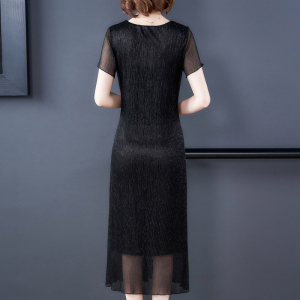 RM15997#春夏季新款V领连衣裙高端气质收腰显瘦A字大码压褶短袖连衣裙