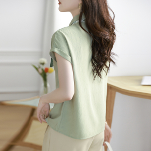 RM12633#短袖衬衫女2023年夏季新款优雅气质高级感送丝巾知性上衣