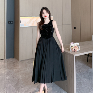 RM15831#夏季新款法式温柔风珠片拼接无袖背心设计连衣裙