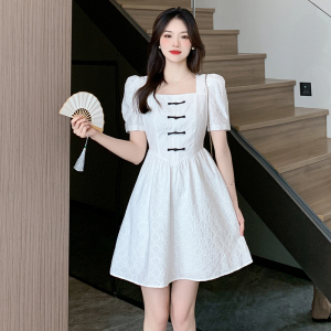 RM21981#夏季新款方领刺绣重工时尚新中式国风气质减龄连衣裙