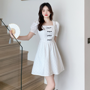 RM21981#夏季新款方领刺绣重工时尚新中式国风气质减龄连衣裙