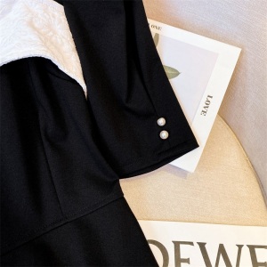 RM12444#大码女装天丝罗马黑白拼接时尚显瘦减龄淑女套头方领超连衣裙