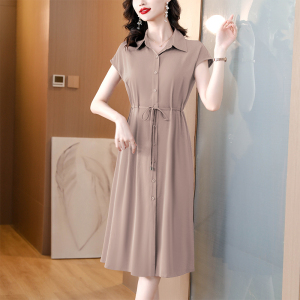 TR30501# 连衣裙女夏新款衬衫裙气质贵夫人真丝裙子中年大码显瘦