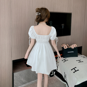TR35973# 夏季新款韩版温柔方领泡泡袖甜美收腰连衣裙 服装批发女装服饰货源