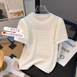 TR33945# 韩系时髦高级感镂空针织t恤女夏季短袖洋气上衣 服装批发女装批发服饰货源