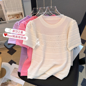 TR33945# 韩系时髦高级感镂空针织t恤女夏季短袖洋气上衣 服装批发女装批发服饰货源
