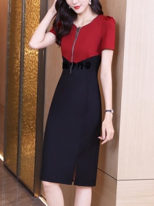 RM21838#连衣裙2023新款女高级感时尚拼接气质修身显瘦短袖包臀裙子女夏季