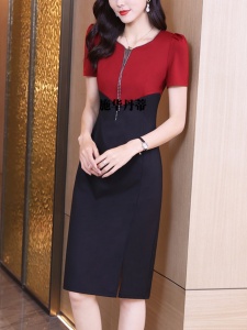 RM21838#连衣裙2023新款女高级感时尚拼接气质修身显瘦短袖包臀裙子女夏季