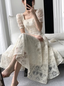 TR31670# 春秋雪纺新款夏季连衣裙子重工蕾丝法式温柔度假风女装高端