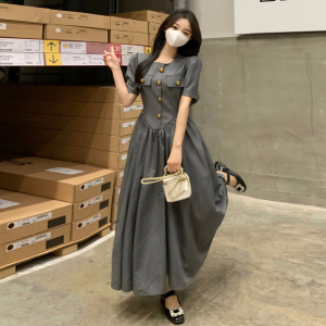 RM13257#大码女装时尚新款胖MM显瘦气质设计感高端拼接收腰中长款裙