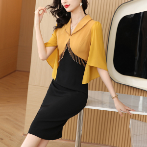 RM15683#装连衣裙女夏装新款高级时尚设计感钉珠假两件包臀一步裙