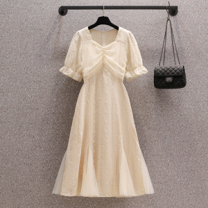 RM15069#大码女装2023夏季新款胖妹妹气质温柔网纱钉珠刺绣显瘦连衣裙