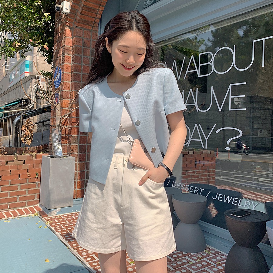 韩国夏季外套小个子法式小香风外套2024夏季新款短袖薄款外搭上衣