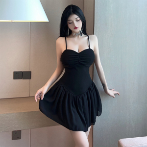 Off Shoulder Wrapped Chest Ruffle Edge Wrapped Waist Fluffy Strap Dress