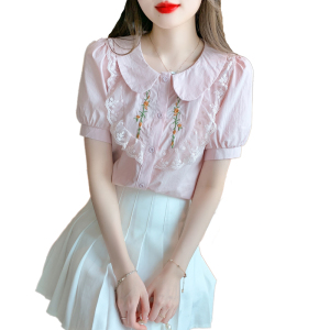 RM13458#法式重工刺绣甜美上衣夏季新款设计感小众衬衣短袖