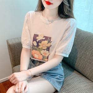 TR35702# 印花花朵字母T恤夏季新款韩版小清新短袖圆领上衣女 服装批发女装批发服饰货源