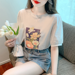 TR35702# 印花花朵字母T恤夏季新款韩版小清新短袖圆领上衣女 服装批发女装批发服饰货源