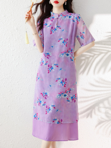 RM14348#夏装新品复古民族风新中式改良旗袍宽松妈妈装连衣裙