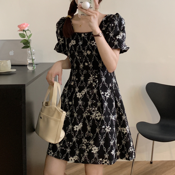 RM19817#韩系淑女气质泡泡袖连衣裙