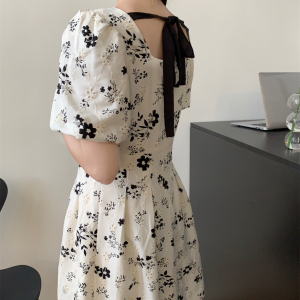 RM19817#韩系淑女气质泡泡袖连衣裙