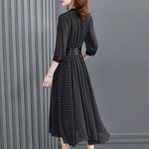 RM15762#夏季新款黑色雪纺长款V领连衣裙高端大码女装气质长裙