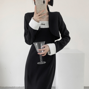 TR33359# 时尚通勤拼色黑白吊带裙套装 服装批发女装批发服饰货源