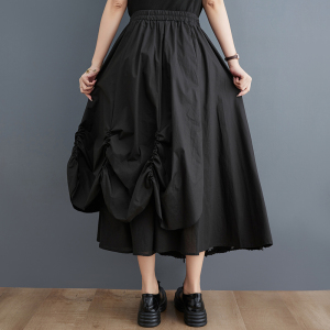 RM14120#夏季新款文艺暗黑设计不规则立体花纹拼接褶皱百搭半身裙