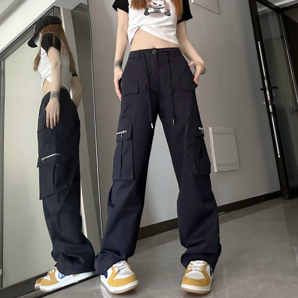 RM15429#高街嘻哈工装裤女2023夏季新款宽松直筒阔腿高腰显瘦休闲裤