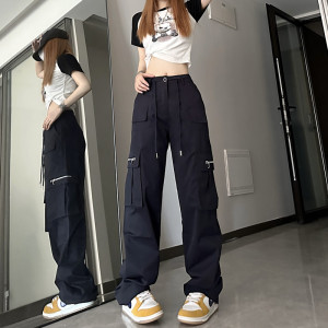 RM15429#高街嘻哈工装裤女2023夏季新款宽松直筒阔腿高腰显瘦休闲裤
