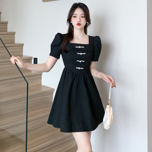 RM14953#夏季新款提花时尚方领气质新中式复古珍珠甜美减龄连衣裙