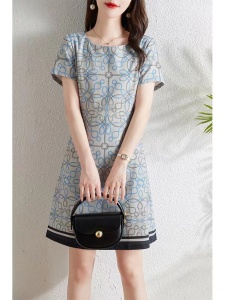 RM14034#法式复古高级感印花连衣裙女夏季2023新款修身显瘦气质优雅a字裙