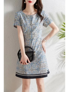 RM14034#法式复古高级感印花连衣裙女夏季2023新款修身显瘦气质优雅a字裙