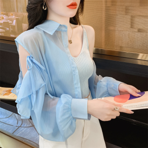 RM15336#夏季新款露肩防紫外线薄款防晒衬衫两件套小吊带上衣女