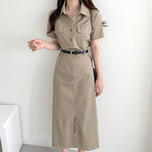 TR31732# 韩国chic复古气质系带连衣裙配腰带