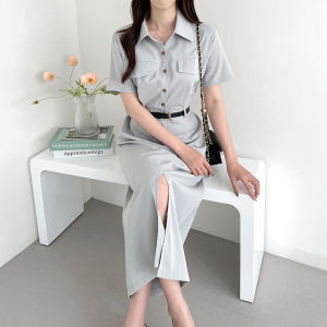 TR31732# 韩国chic复古气质系带连衣裙配腰带