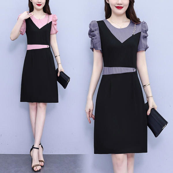 RM13014#大码女装2023夏季新款韩版气质减龄时尚显瘦雪纺拼接连衣裙