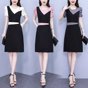 RM13014#大码女装2023夏季新款韩版气质减龄时尚显瘦雪纺拼接连衣裙